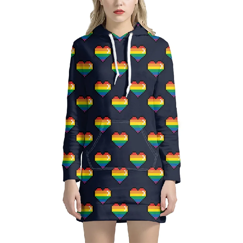 Rainbow Pixel 8-Bit LGBT Pride Heart Pullover Hoodie Dress