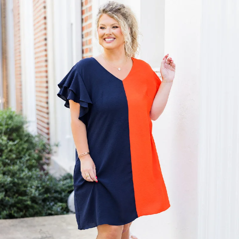 Saturday Best Dress, Navy-Orange