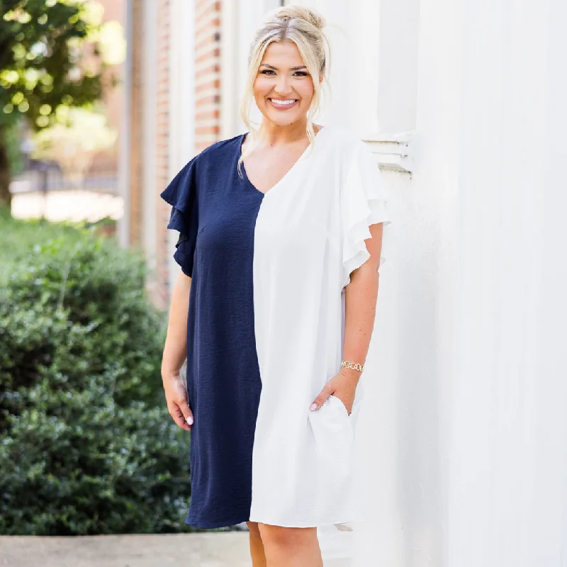 Saturday Best Dress, Navy-White