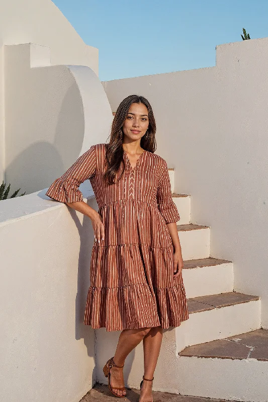 Scout Linen Tiered Dress in Nutmeg