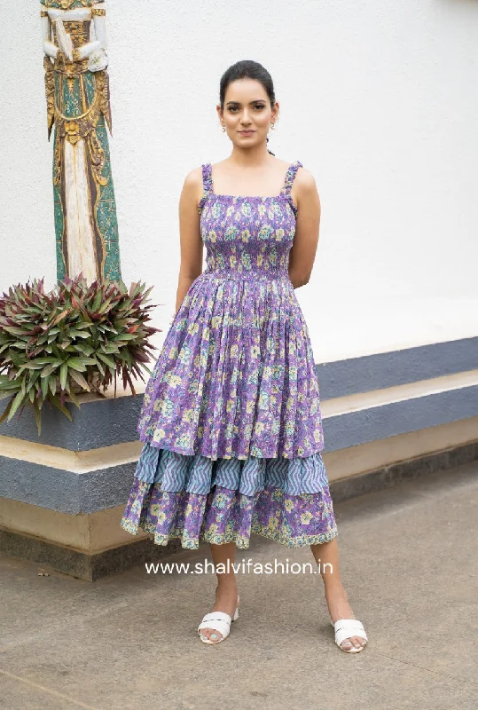 Roza Purple Tier Pure Cotton Dresss (CRD13)