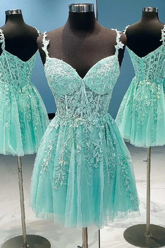 Sweet Aqua Appliques A-Line Homecoming Dress