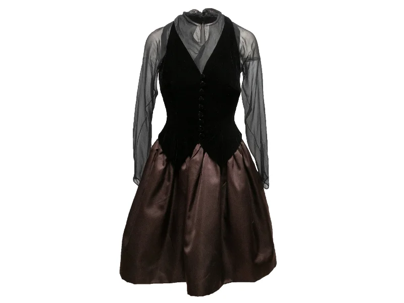 Vintage Black & Brown Oscar de la Renta Cocktail Dress Size US 8