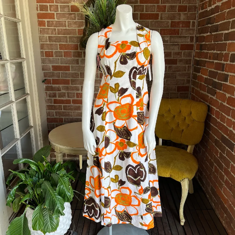 1970s Abstract Hawaiian Print Barkcloth Dress