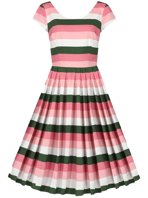 Vintage Style Pink and Green Stripe Retro Dress