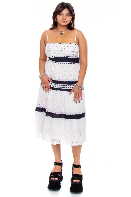 Vintage Y2K BCBG Black & White Eyelet Dress - S/M/L