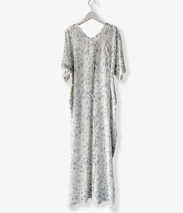WRYHT/SLIT NECK PAJAMA DRESS(AZUR LEOPARD)