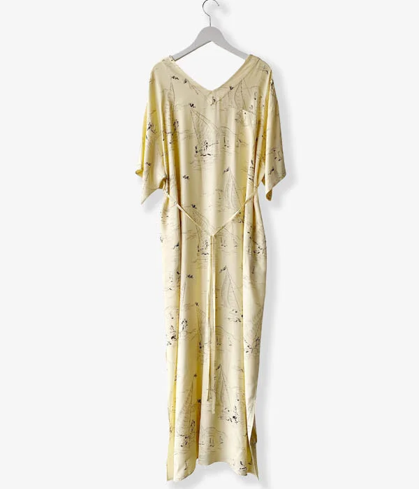 WRYHT/SLIT NECK PAJAMA DRESS(CITRINE MARINE)
