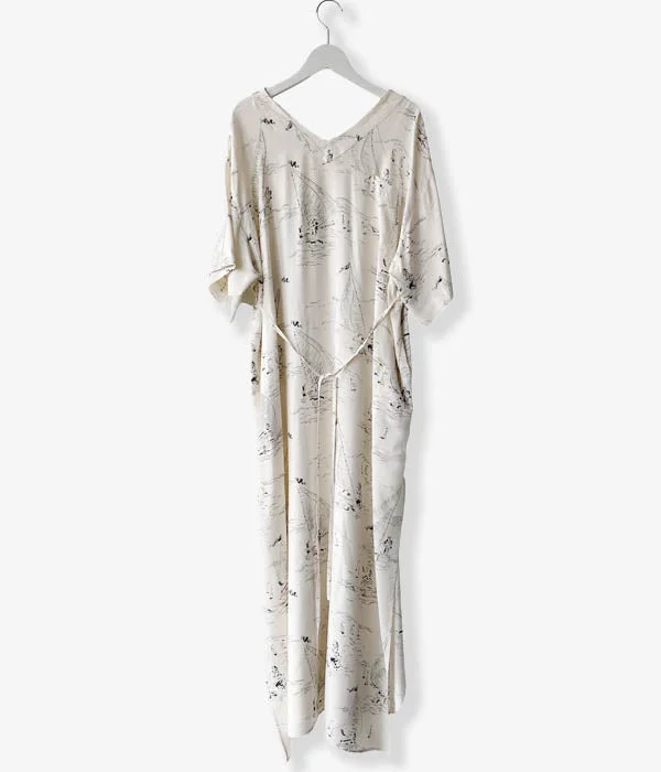 WRYHT/SLIT NECK PAJAMA DRESS(WHITE MARINE)