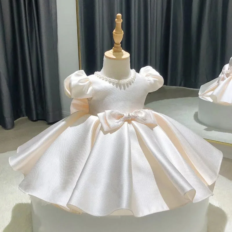 Baby Girl Princess Dresses Girl Bow Cake Puffy Sleeve Bead Collar Birthday Party Dresses Toddler Ball Gowns Tunics Cozy comfortable