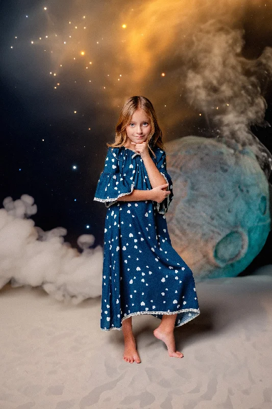 CAMELIA - GIRLS VISCOSE NIGHTDRESS NAVY WITH WHITE HEARTS Tunics Fashionable chic