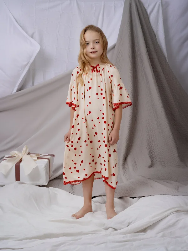 CAMELIA - GIRLS VISCOSE NIGHTDRESS WHITE WITH RED HEARTS Tunics Review highly