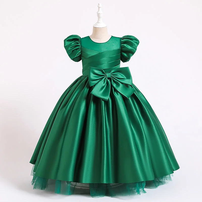 First Communion Dress Girl Elegant Big Bow Puffy Princess Formal Party Dresses Tunics Bridal satin