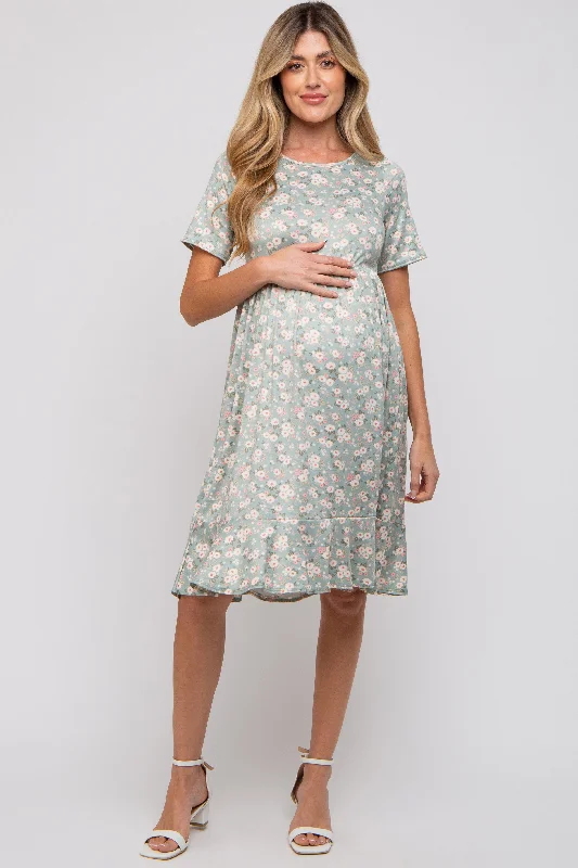 Light Olive Floral Knit Short Sleeve Maternity Dress Tunics Review highly