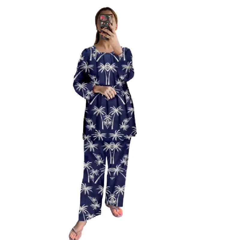 Linen Nightwear For Women | Blue Color Floral Stylish Women Nightdress in Stone Linen Tunics Print Colorful