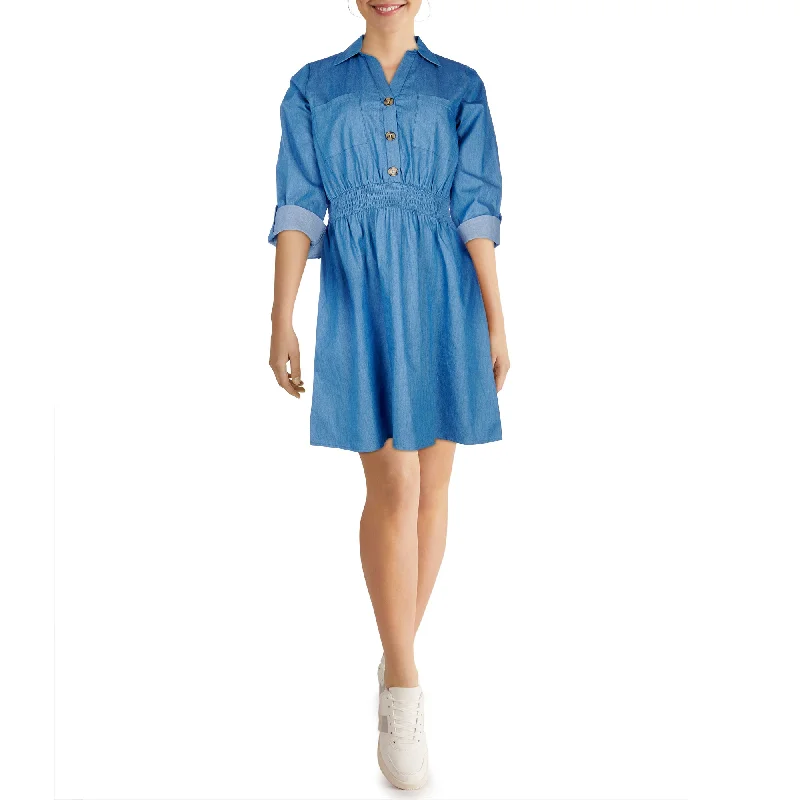 mySTYLE Women's Street Smart Pocket Denim Dress Tunic Top Casual