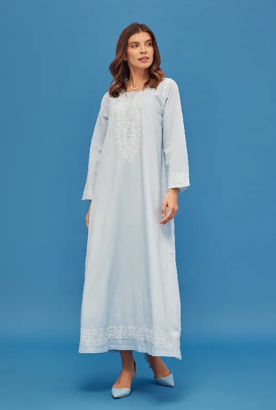 Noor Soft Blue Full Sleeve Nightdress Tunics Cozy comfortable