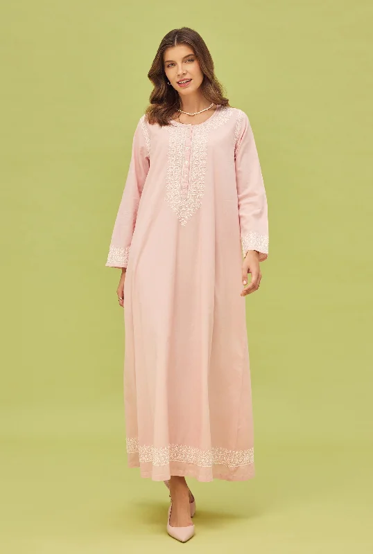 Noor Soft Pink Full Sleeve Nightdress Floral Print girly