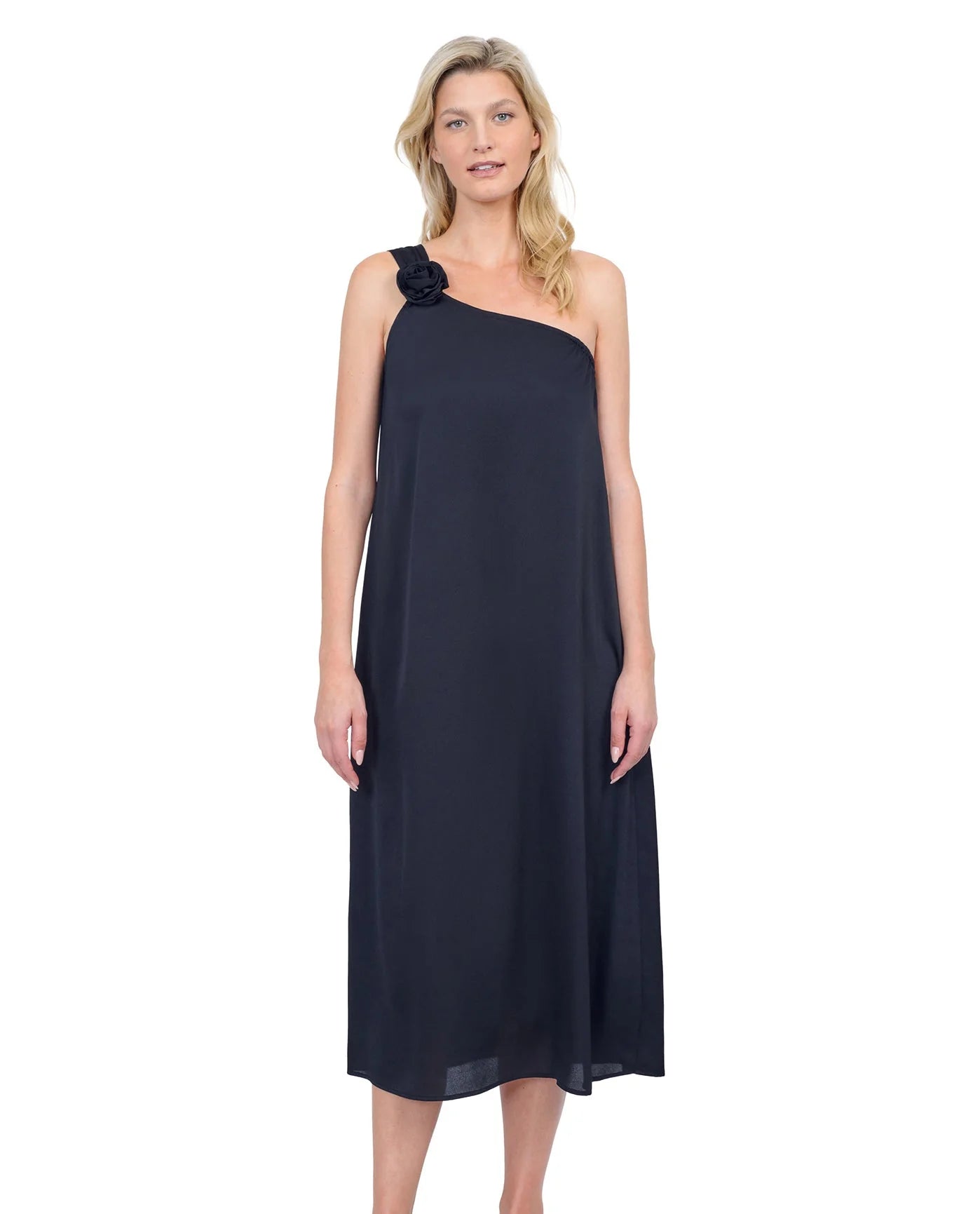 Rose Bud One Shoulder Sarong Dress In Black - Gottex Tunics Sophisticated sleek