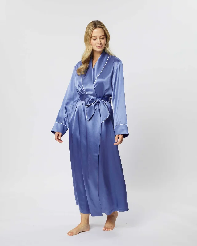 Women's Silk Dressing Gown - Periwinkle Crew Neckline Sporty