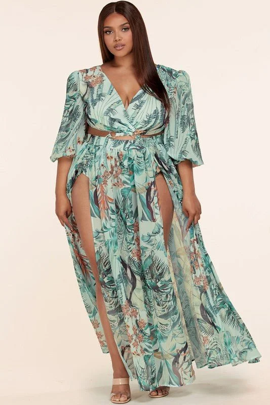 The maxi Sage Tropical dress Crew Neckline Sporty