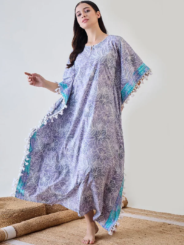 Women's Grey Cotton Floral Nightdress - The Kaftan Company Tunics Stylish modern