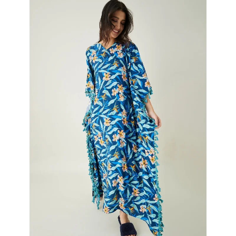 Women's Yellow Polyester Printed Nightdress - The Kaftan Company Cowl Neckline Elegant