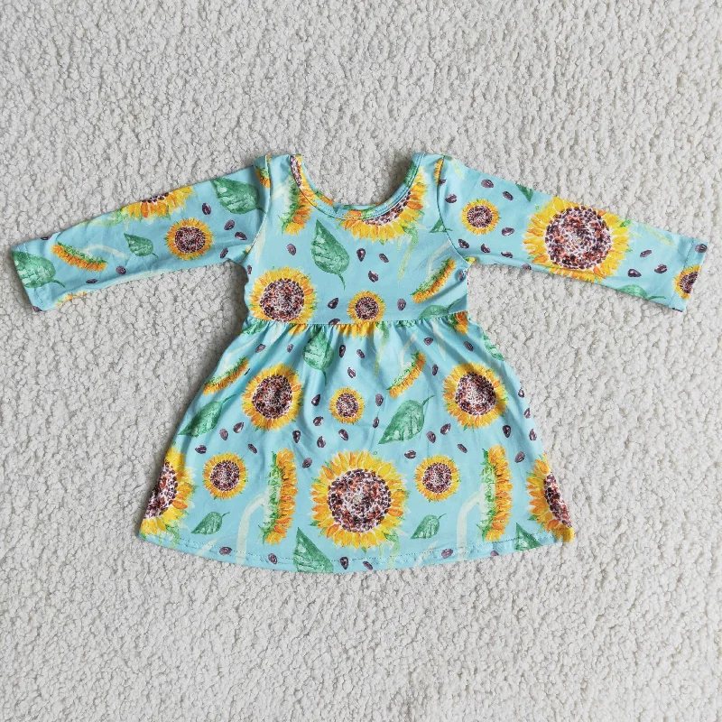 6 A1-13 Promotion $5.5/set no MOQ RTS sunflower long sleeve girls dress Tunics Floral girly