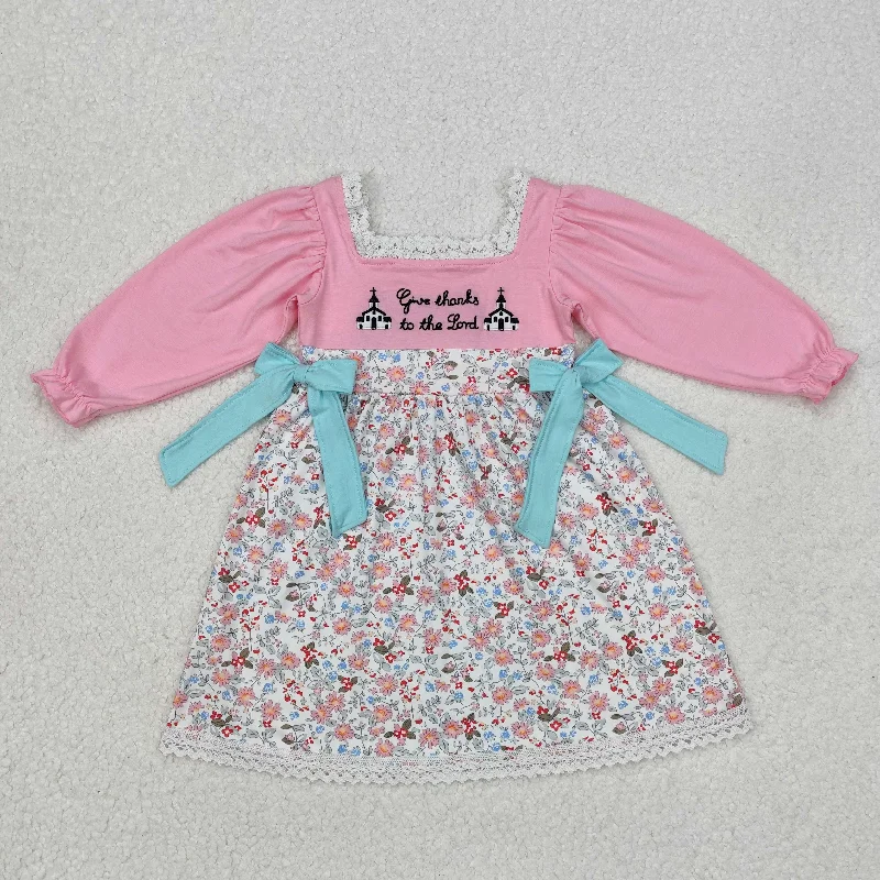 Baby Girl Long Sleeves Floral Sunday Embroidery Knee Length Dress Tunics Versatile stylish