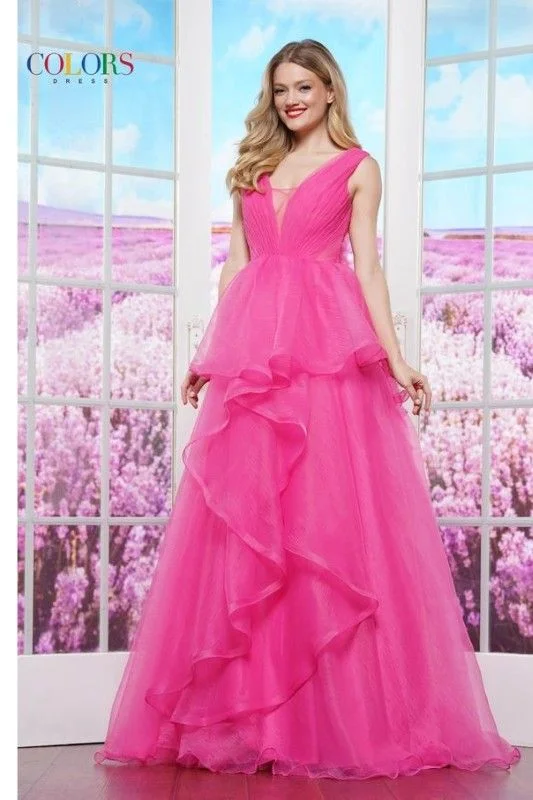 Colors Dress -3490 Crinkled Organza Ruffle Ball Gown Tunics Satin smooth