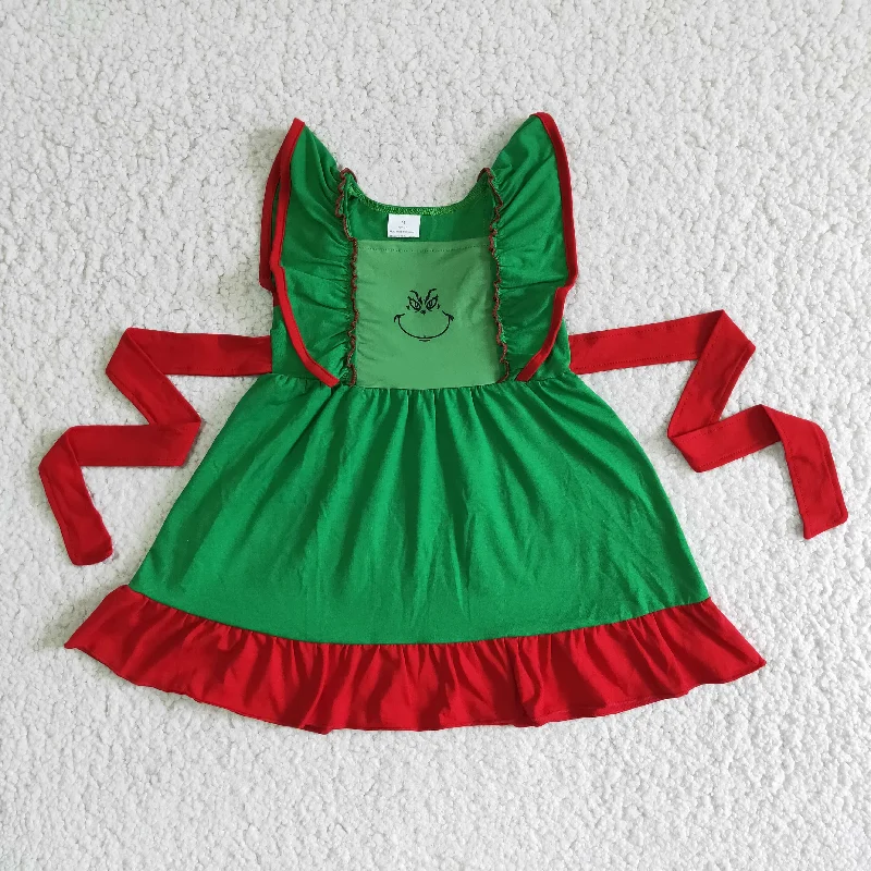 D4-4  Promotion $5.5/set no MOQ RTS christmas green long sleeve girls dress Tunics Summer linen