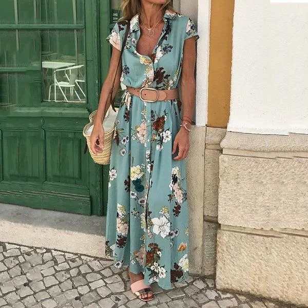 Elegant Flower Printed Maxi Dress Tunics Leisure comfortable