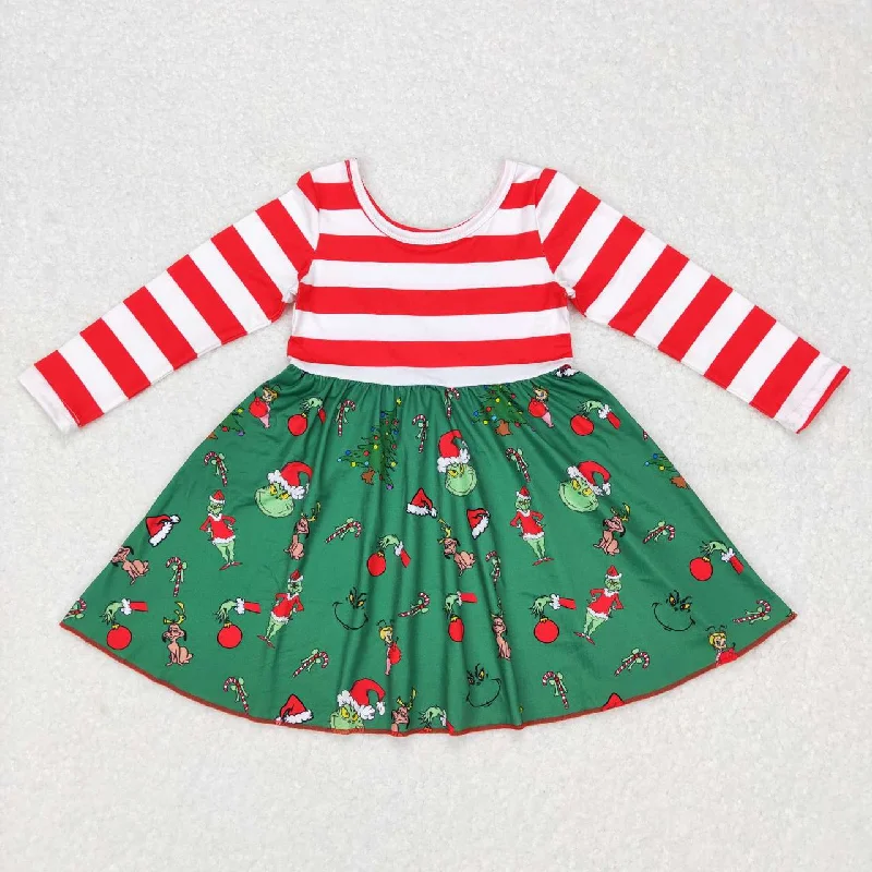 GLD0390 Cartoon grinch red and white striped green long-sleeved dress Casual Short Summer