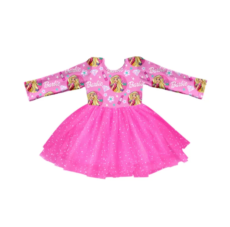 GLD0494-- long sleeve pink girls dress Tunics Distressed trendy