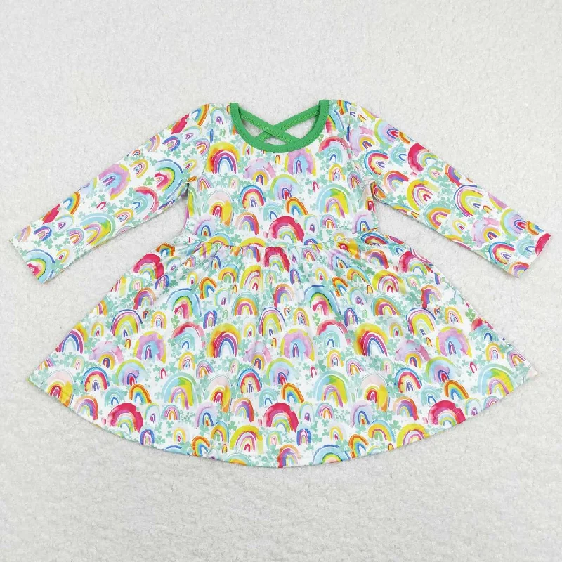 BSPO0291 baby girl clothes girl rainbow St. Patrick day winter dress Tunics Canvas sturdy