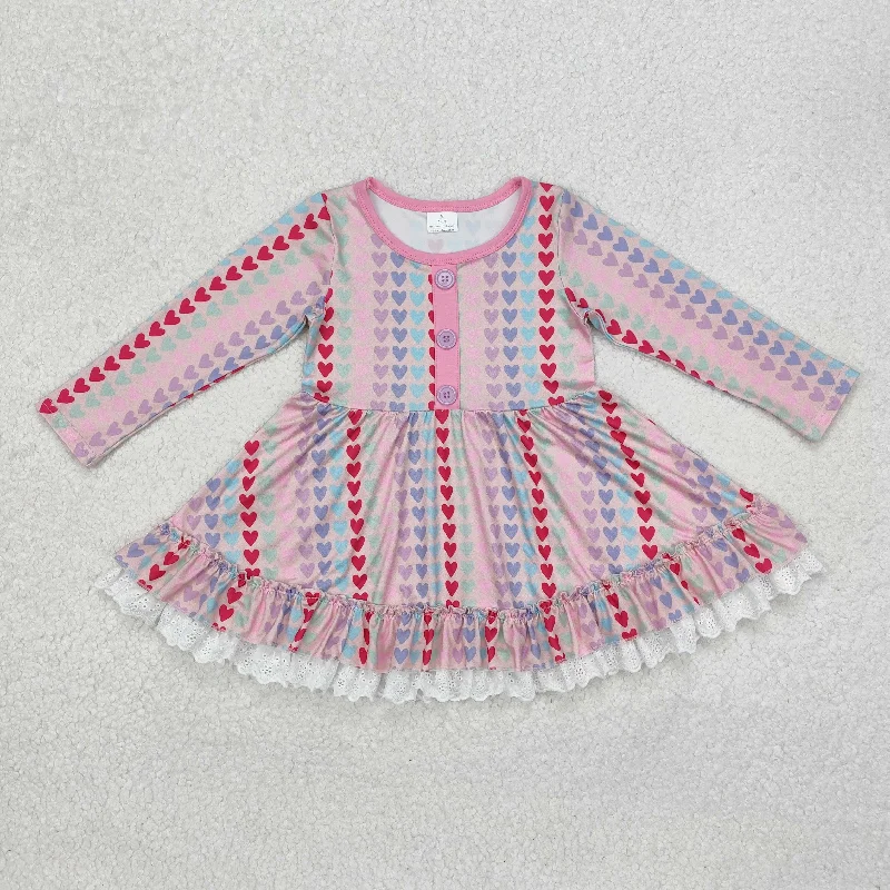 GLD0877 Baby Girls Valentines Hearts Ruffle Knee Length Dress Tunics Designer luxury