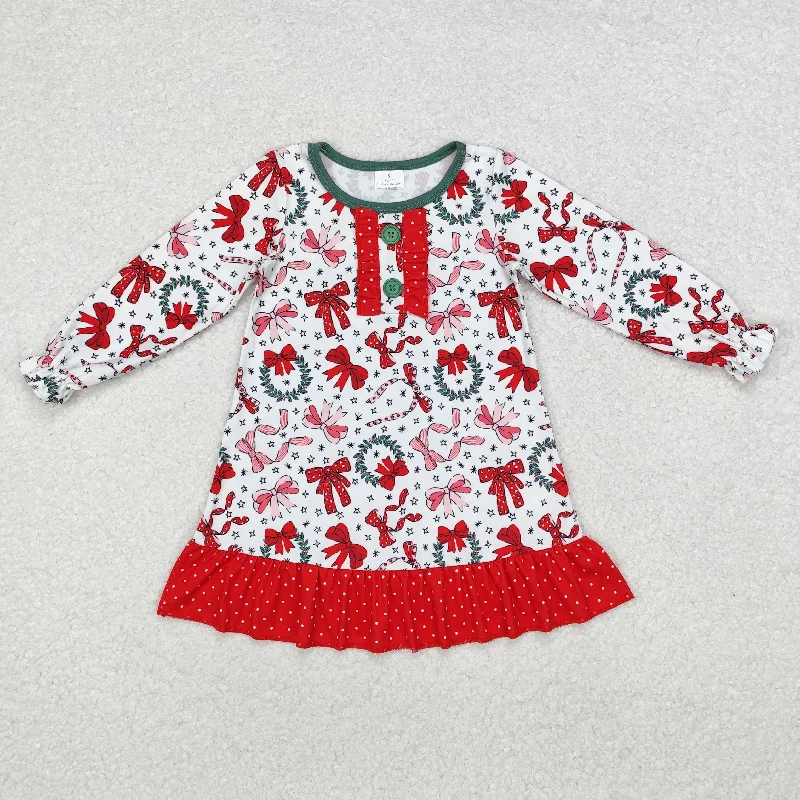 Baby Girl Long Sleeves Christmas Bows Red Ruffle Gowns Dress Tunics Office stylish