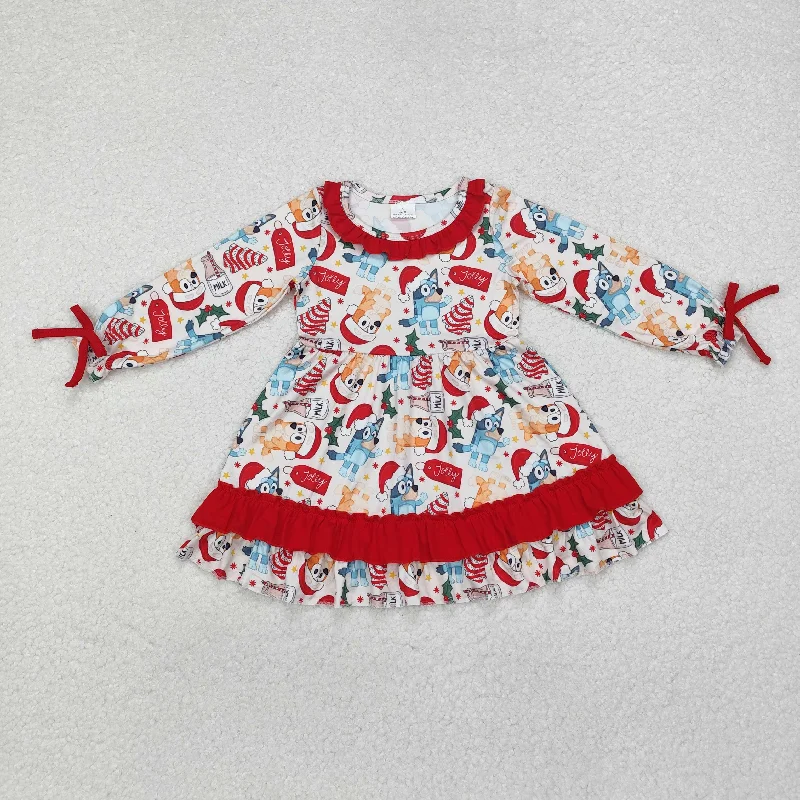 Baby Girl Long Sleeves Christmas Dogs Cake Ruffle Dress Tunics Lace romantic