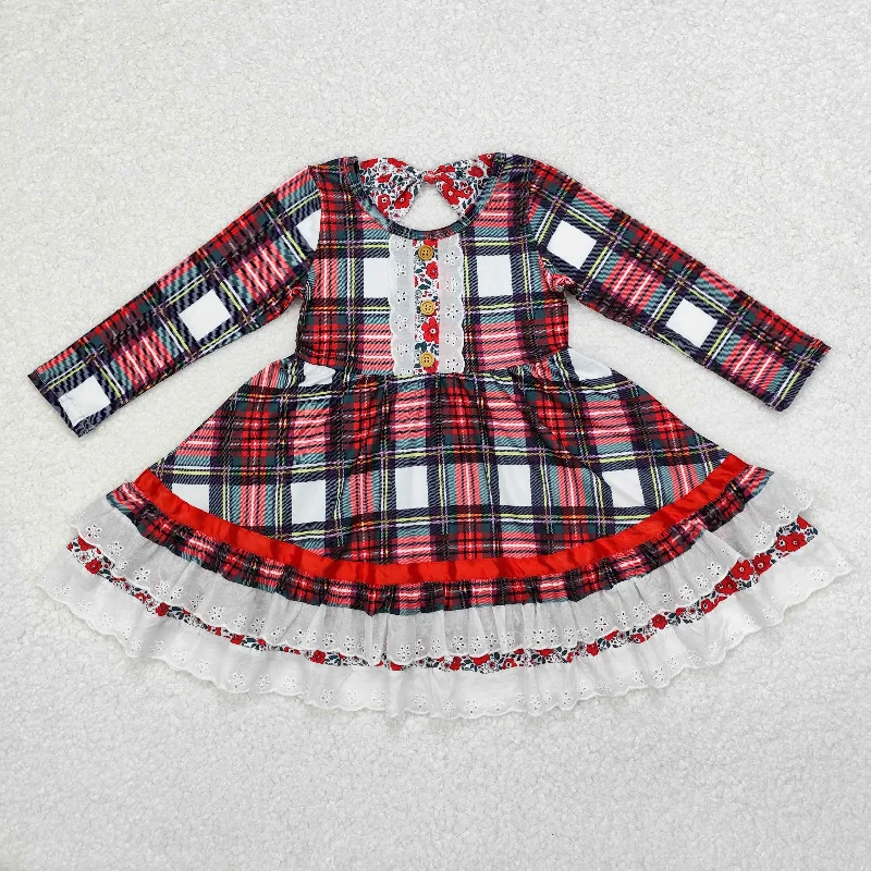 Baby Girl Long Sleeves Christmas Green Red Checkered Ruffle Dress Tunics Brand named