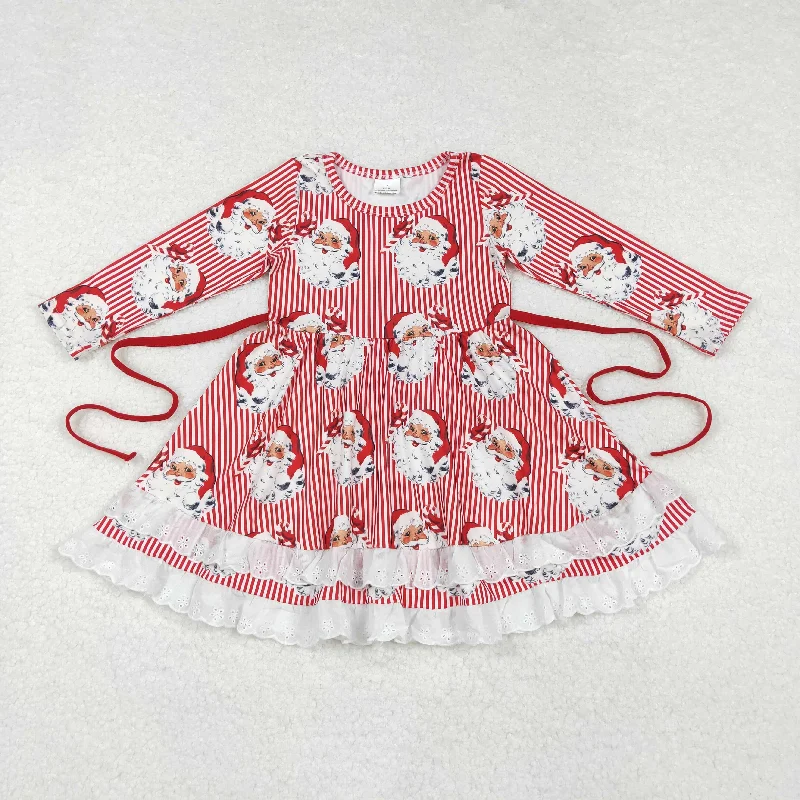 Baby Girl Long Sleeves Christmas Santa Red Stripes Ruffle Dress Boatneck Modish Everyday