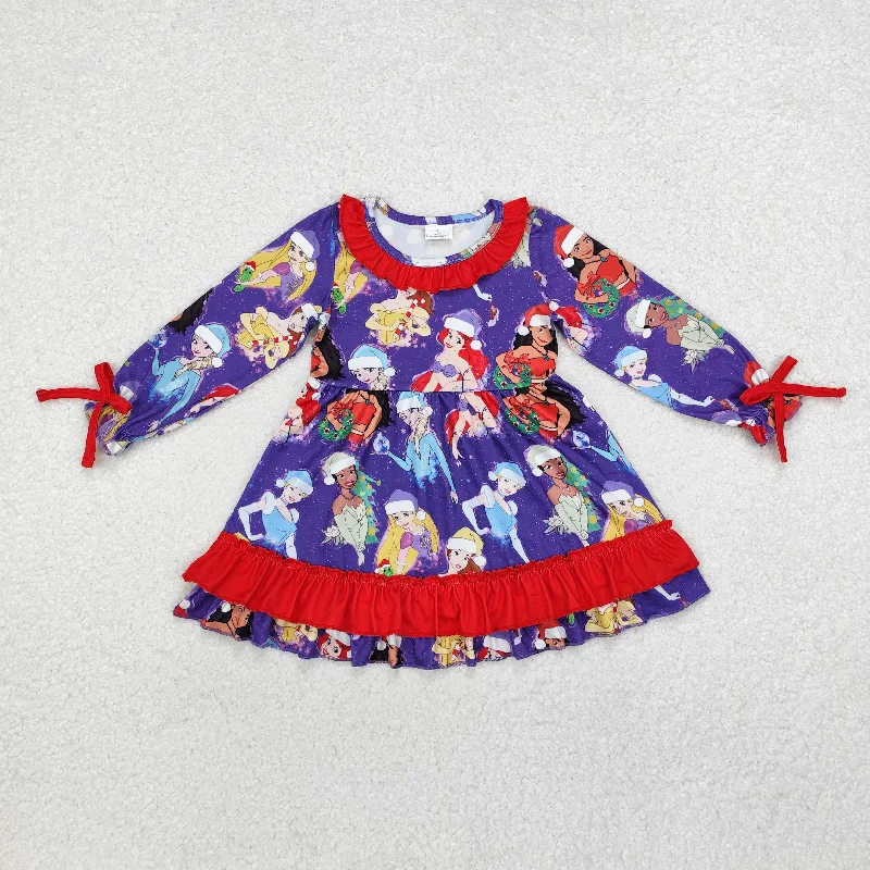 Baby Girl Long Sleeves Christmas Princess Ruffle Dress Tunics Print Colorful